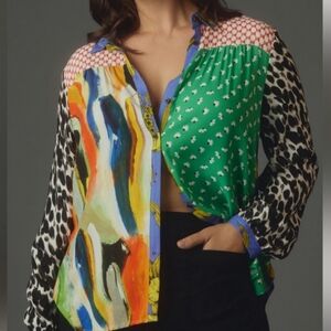 Paz Contrast Button-Down - Maeve / Anthropologie -Size: Extra Small